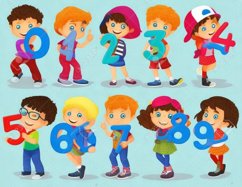 Children holding number zero to nine illustration