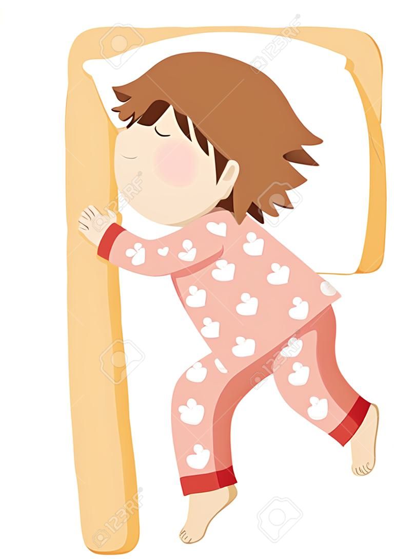 Fille en pyjama dormir seule illustration