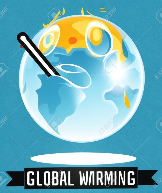 Sinal de aquecimento global com ilustração de derretimento da terra