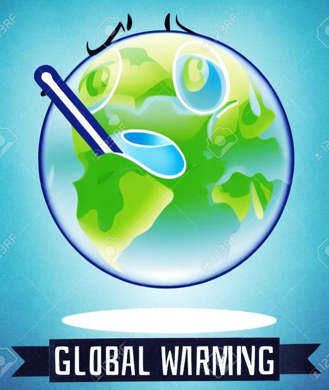 Sinal de aquecimento global com ilustração de derretimento da terra