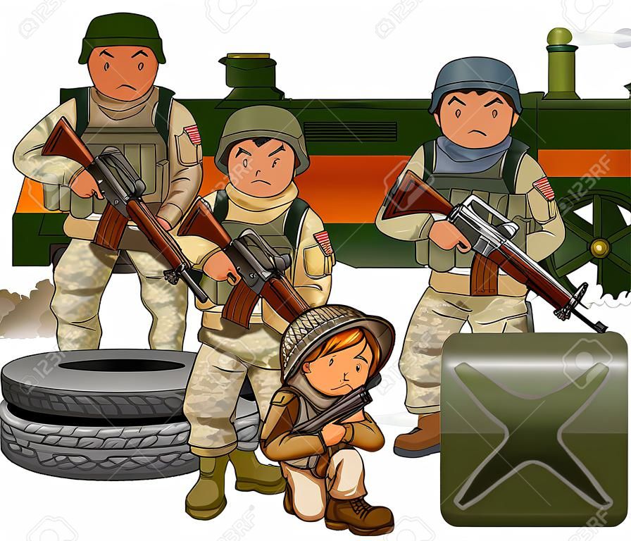 Soldiers with guns in the field illustration