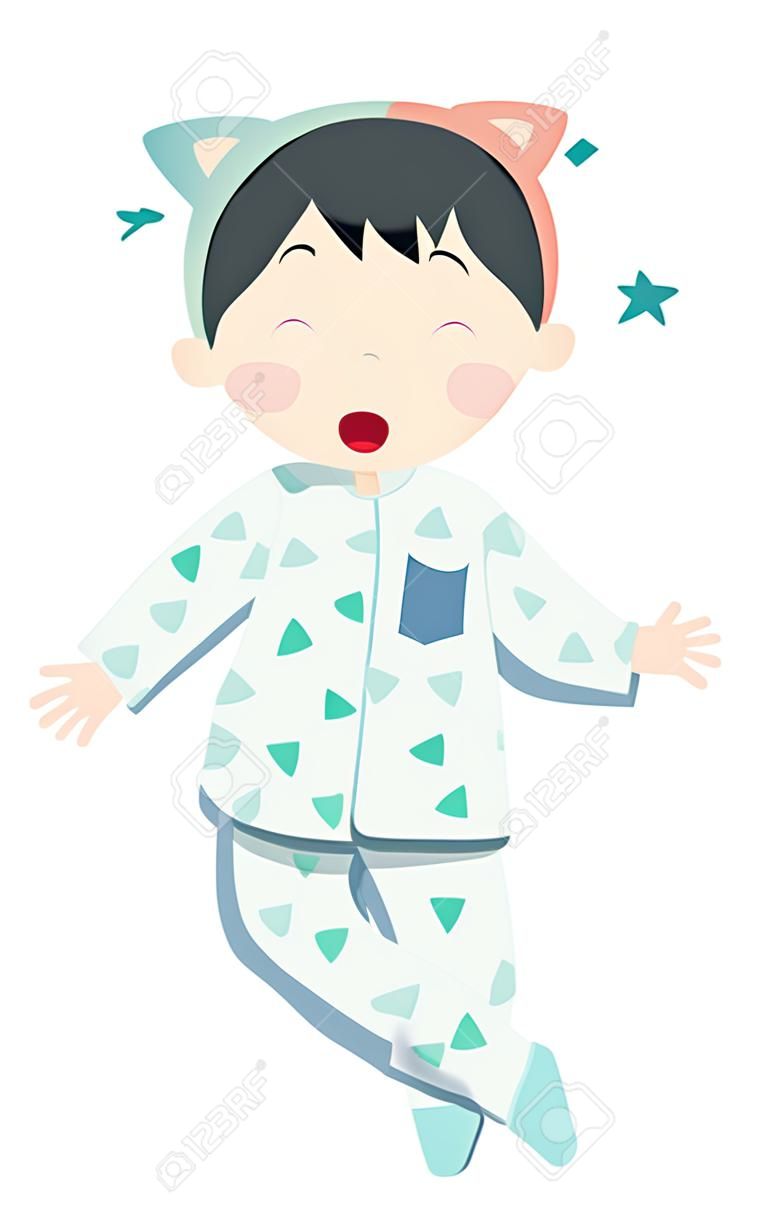 Little boy in pajamas sleeping illustration