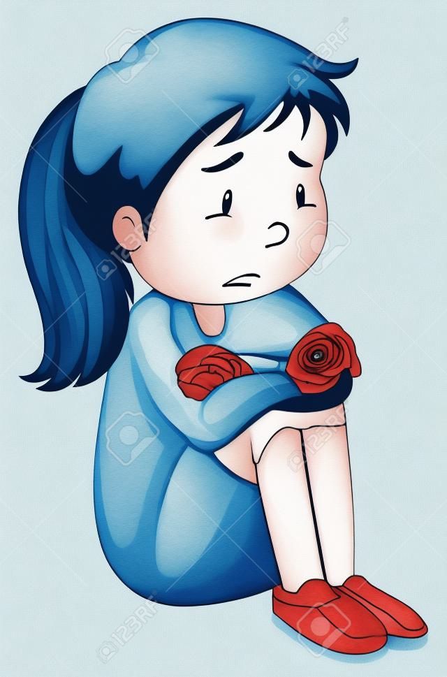 Sad girl sitting alone illustration