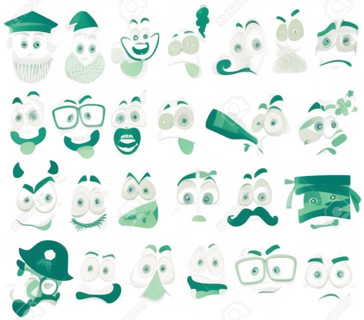 Different facial expressions on white illustration