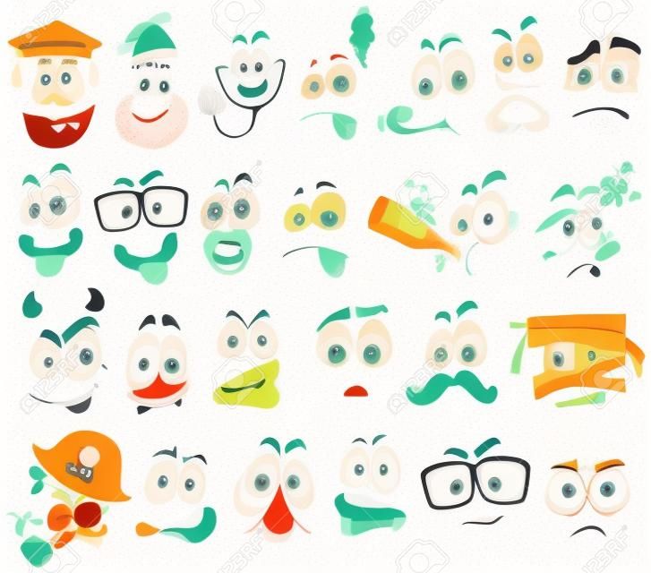 Different facial expressions on white illustration