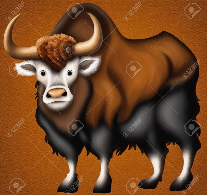 Buffalo with brown fur illustration