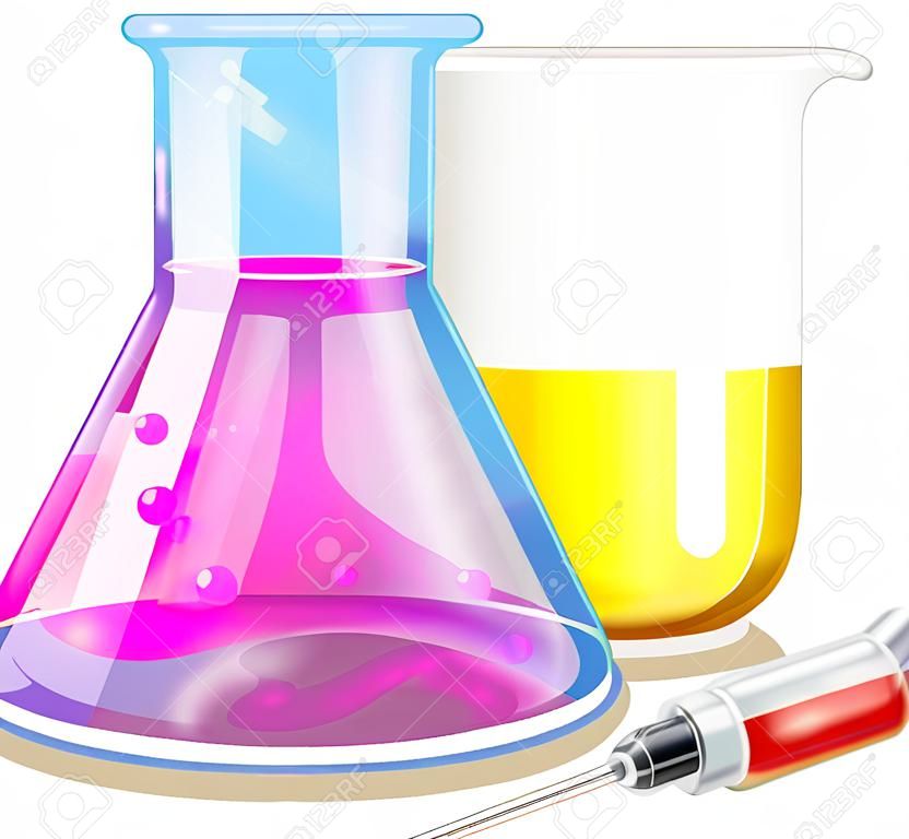 Químico en vasos de vidrio ilustración