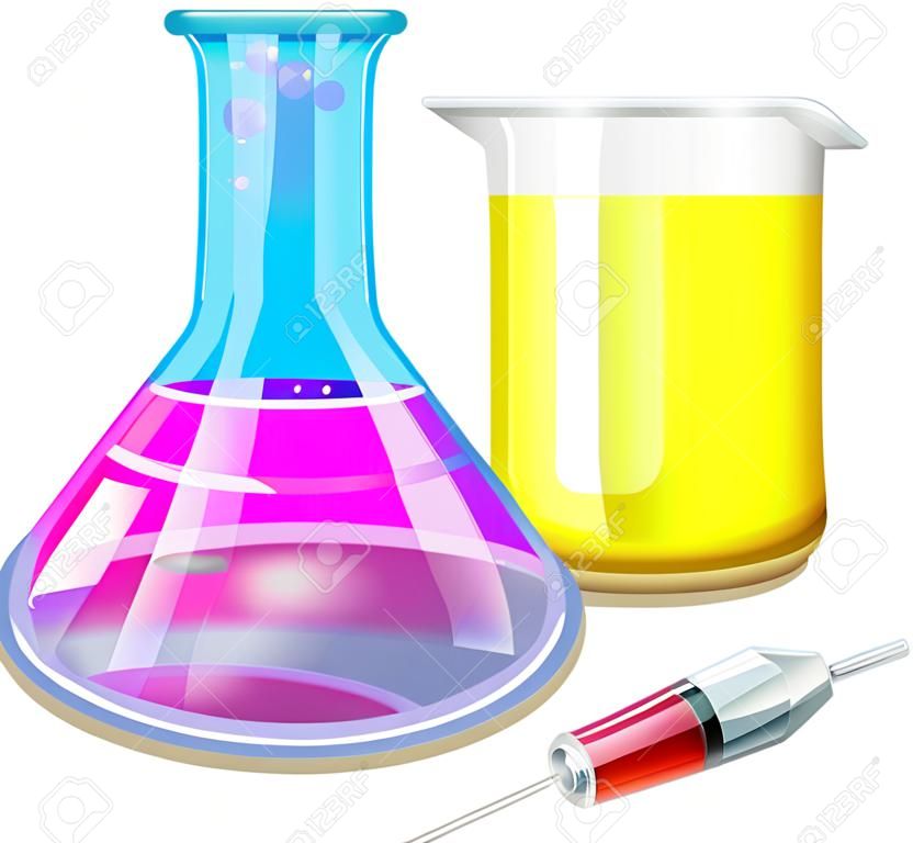 Químico en vasos de vidrio ilustración