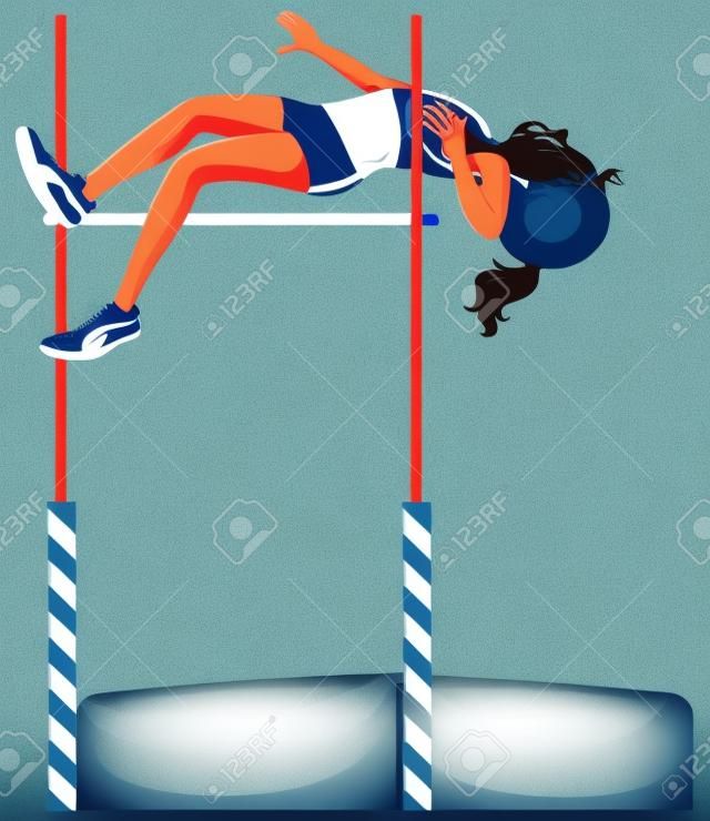 Female athlete doing high jump illustration