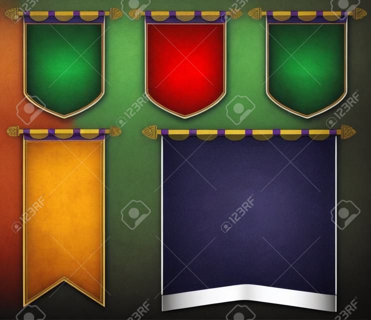 Banderas medievales en la ilustración de diferentes colores