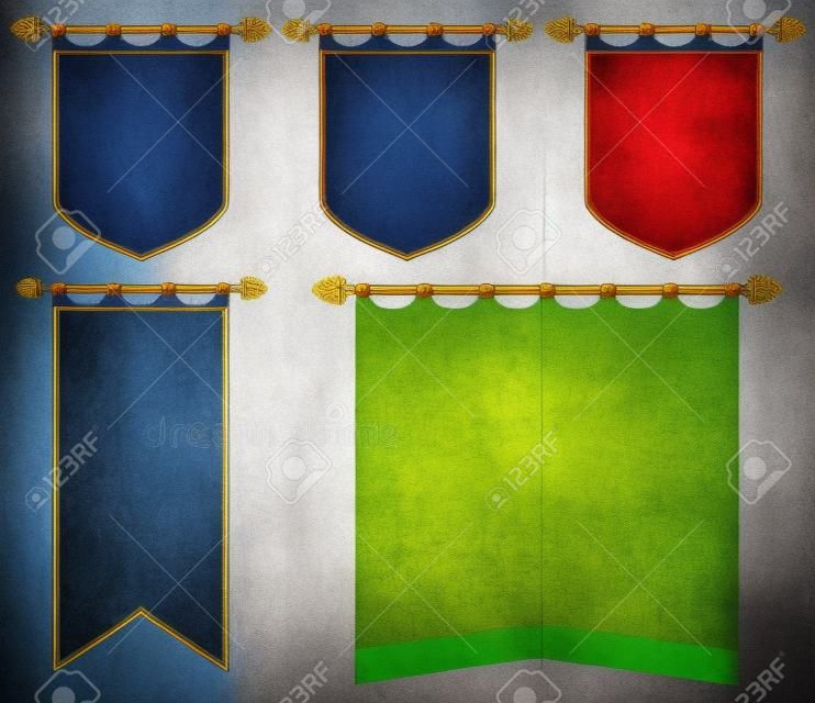 Middeleeuwse vlaggen in verschillende kleuren illustratie
