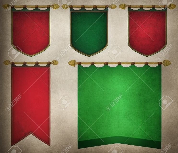 Medieval flags in different colors illustration