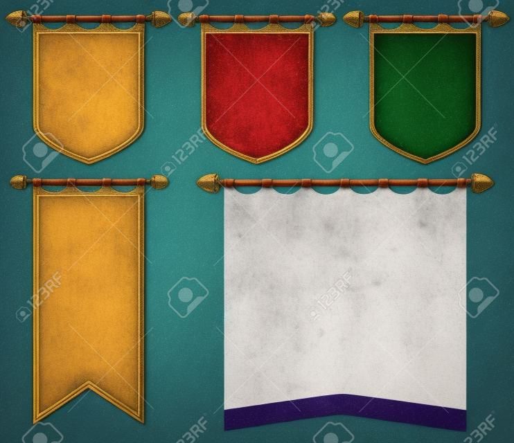 Medieval flags in different colors illustration