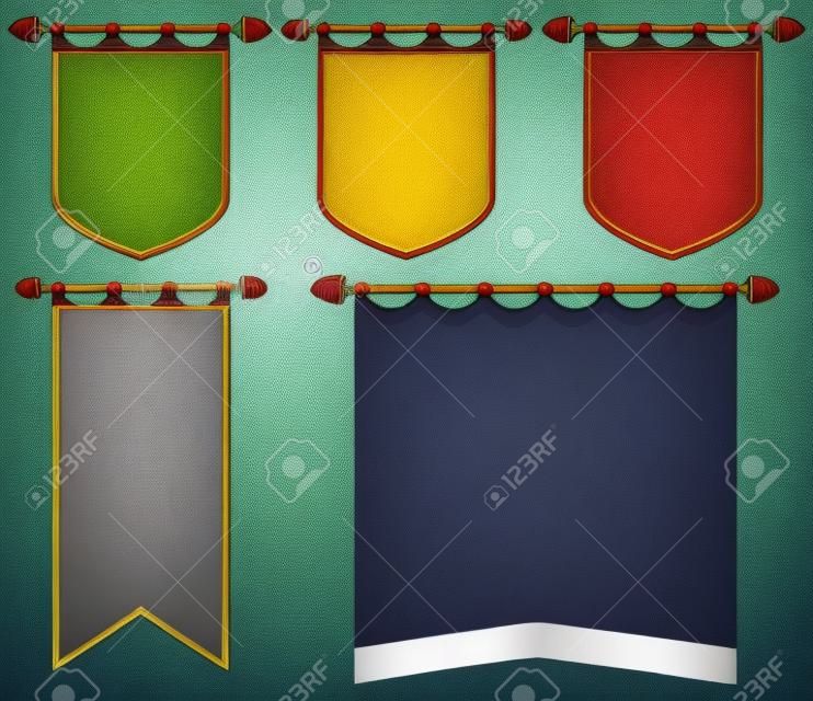 Bandeiras medievais na ilustração de cores diferentes