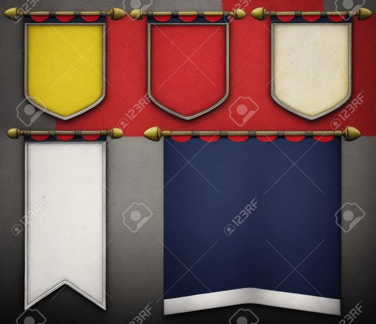 Banderas medievales en la ilustración de diferentes colores