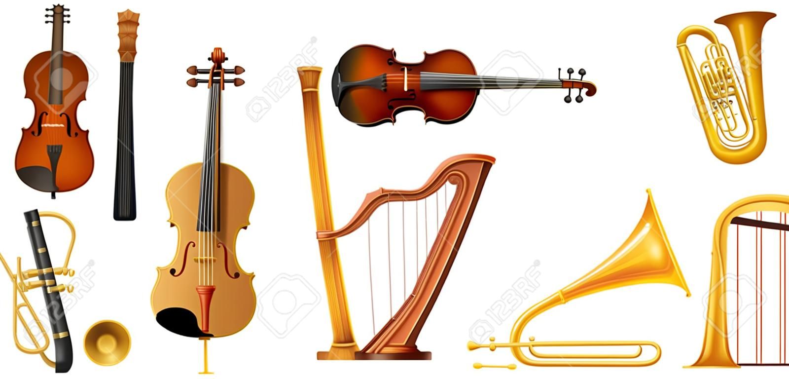 Verschillende soorten klassieke muziekinstrumenten illustratie