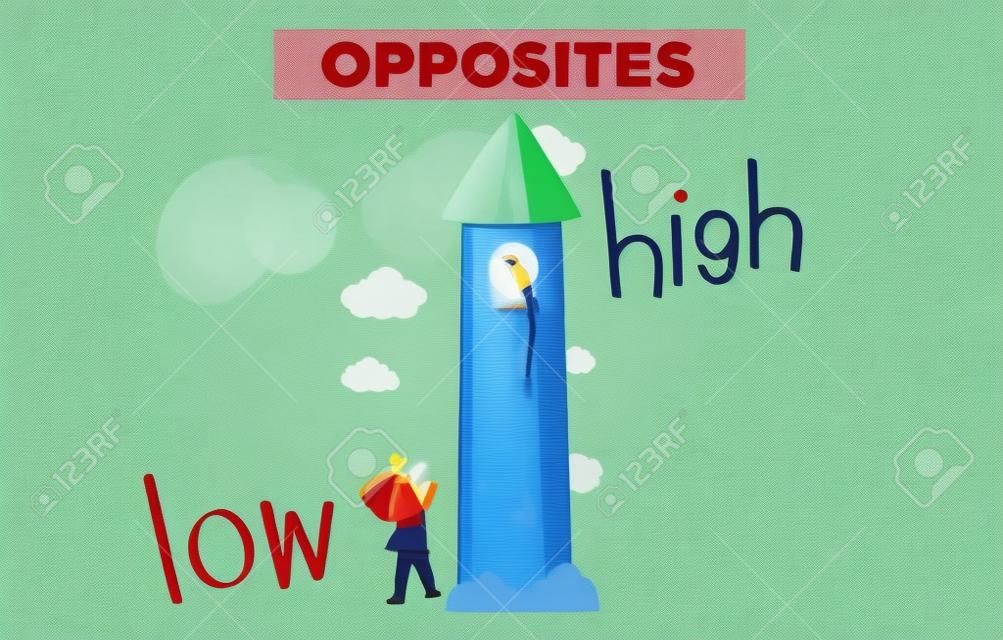Opposite words for low and high illustration