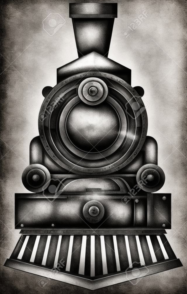 Steam engine in gray color illustration