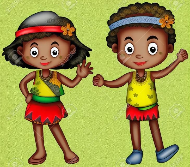 Boy and girl from Papua New Guinea illustration
