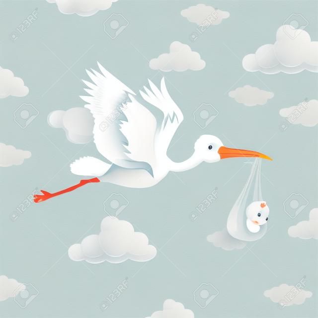 Storch, der Babyillustration liefert