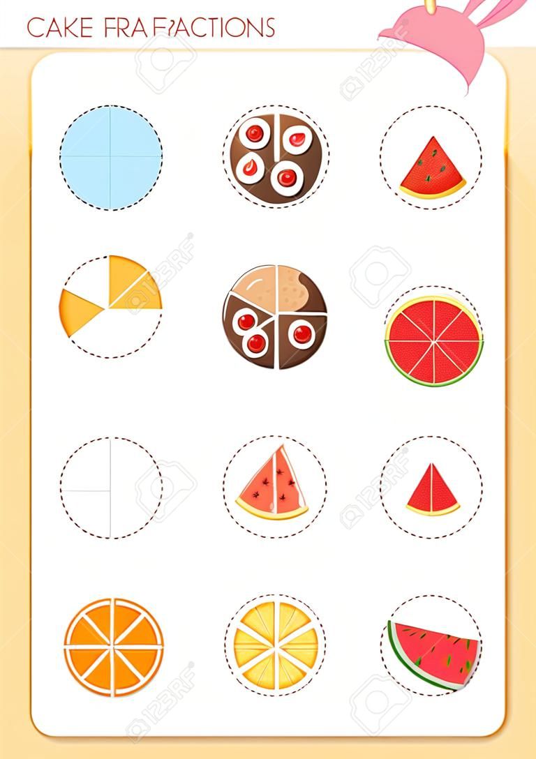 Set of cake fractions illustration