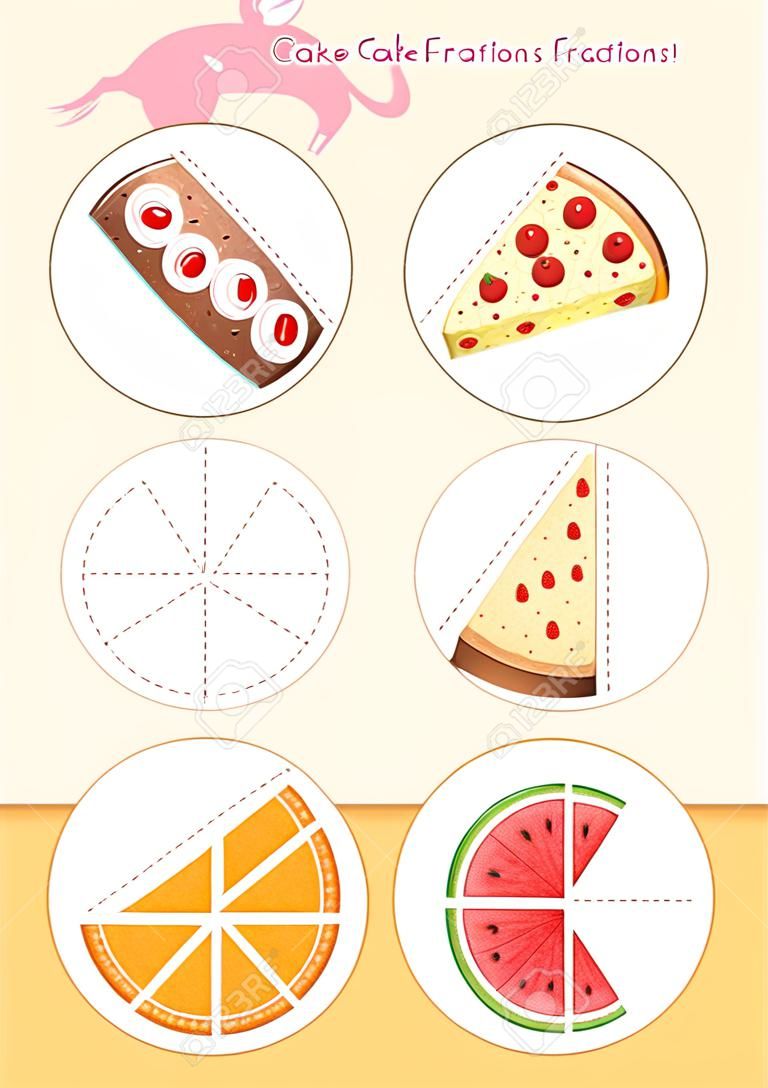 Set of cake fractions illustration