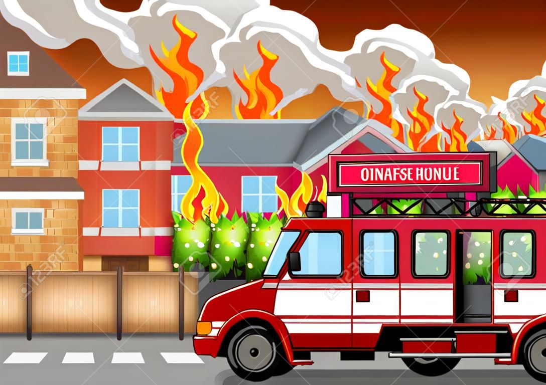 Een dorp in brand illustratie