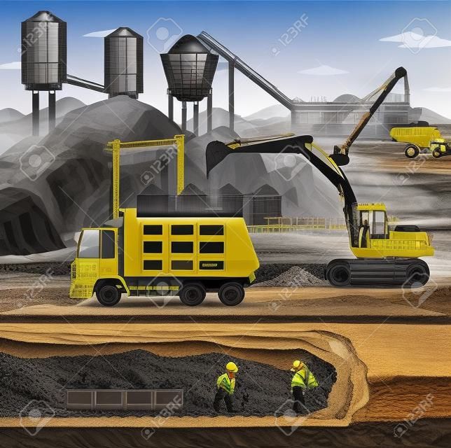 Underground landscape of coal mining illustration