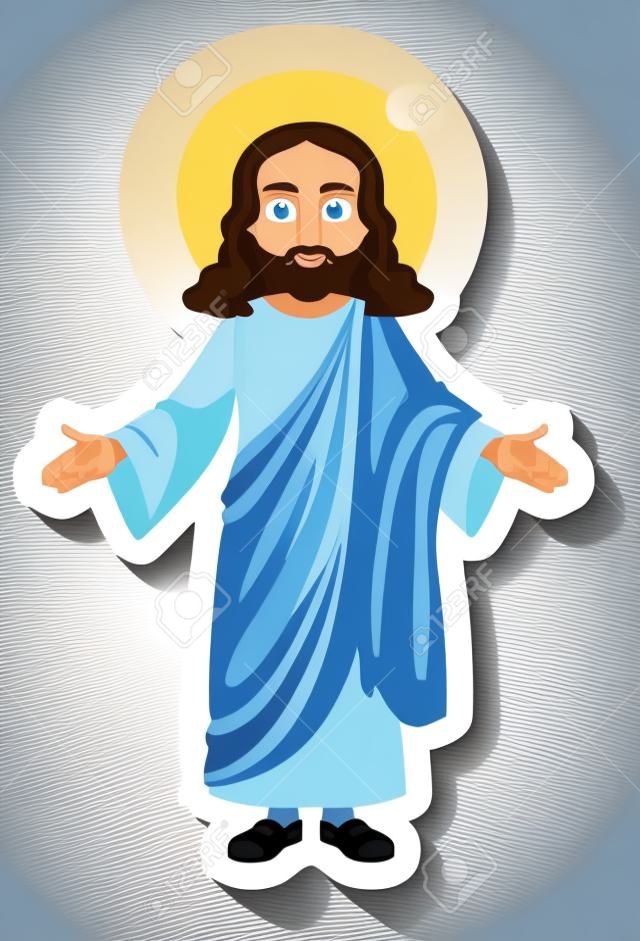 Adesivo del personaggio dei cartoni animati di Gesù Cristo su sfondo bianco