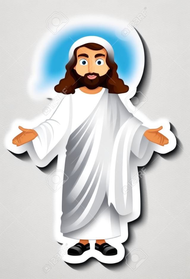 Jesus Christ cartoon character sticker on white background illustration
