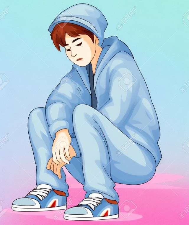 Sad teenage sitting on the floor illustration