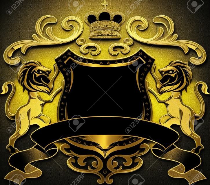 Heraldic Lion Shield Crest Silhouette