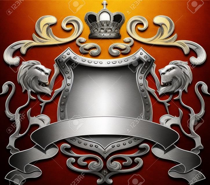 Heraldic Lion Shield Crest Silhouette