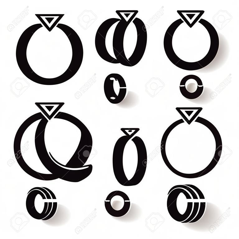cone preto dos anéis de casamento no fundo branco