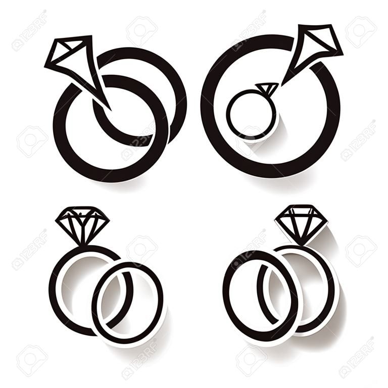 cone preto dos anéis de casamento no fundo branco