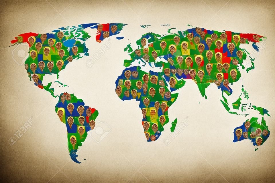 Wereldkaart aarde multiculturele groep van mensen integratie diversiteit geïsoleerd