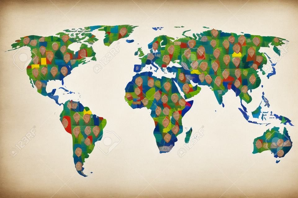 世界地图地球多元文化人群融合多样孤立