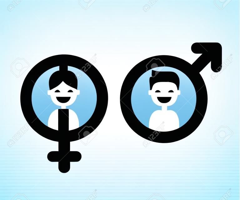Männliche und weibliche Ikone flaches Design