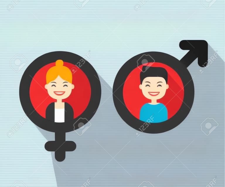 male and female icon flat design