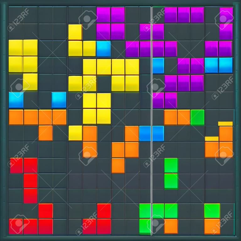 Tetris game pieces design. Brick game elements. Vector illustration.