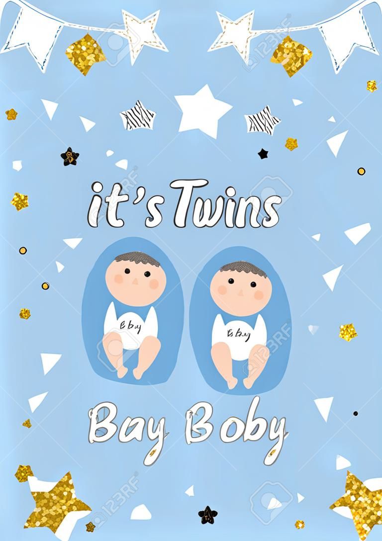 Het is een tweeling. Baby geboorte aankondiging kaart vector ontwerp