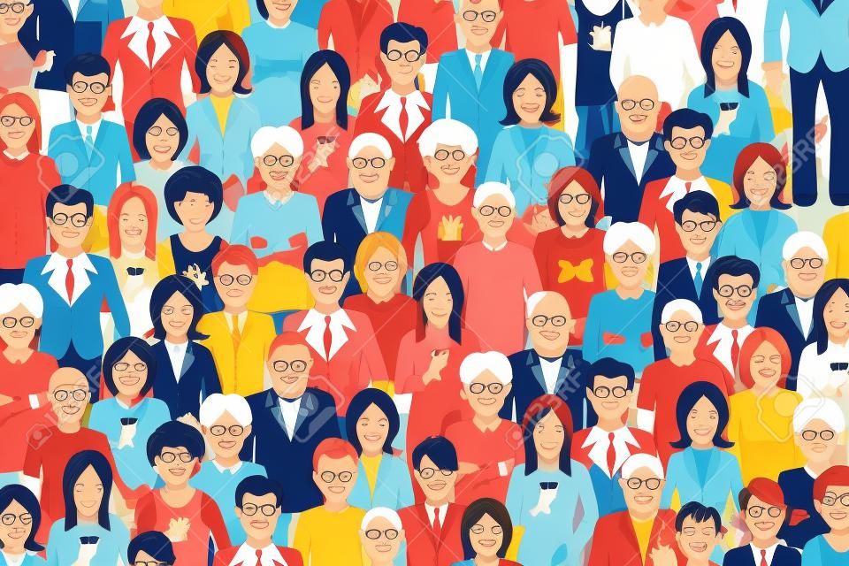 Multitud Internacional de la gente, ilustración color plano