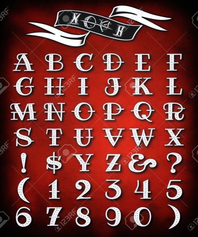 Set of tattoo style letters and numbers, alphabeth for your tattoo design.