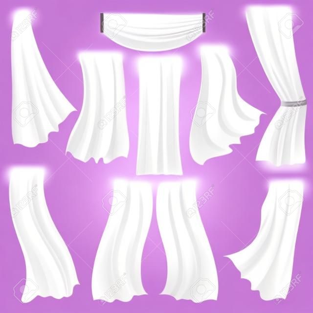 Set of realistic fluttering white cloths soft lightweight isolated on transparent background. Vector illustration