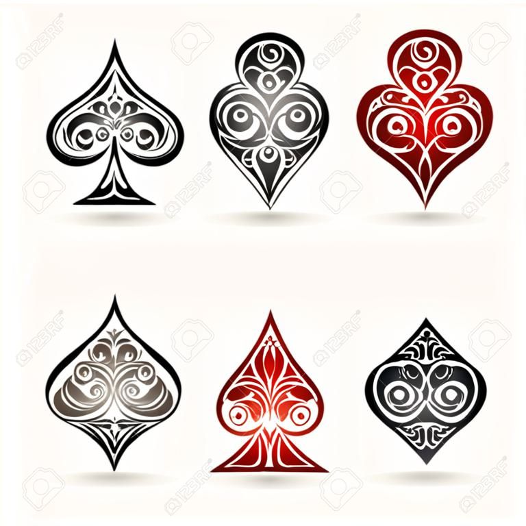 Ornamental Playing Card Suits Set. Vector illustration.