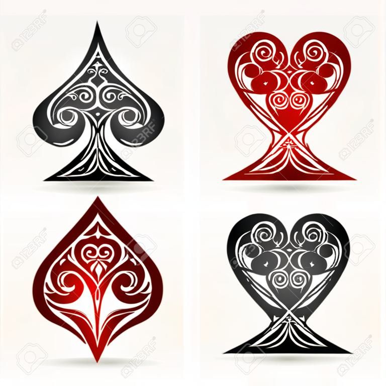 Set di semi di carte da gioco ornamentali. Illustrazione vettoriale.