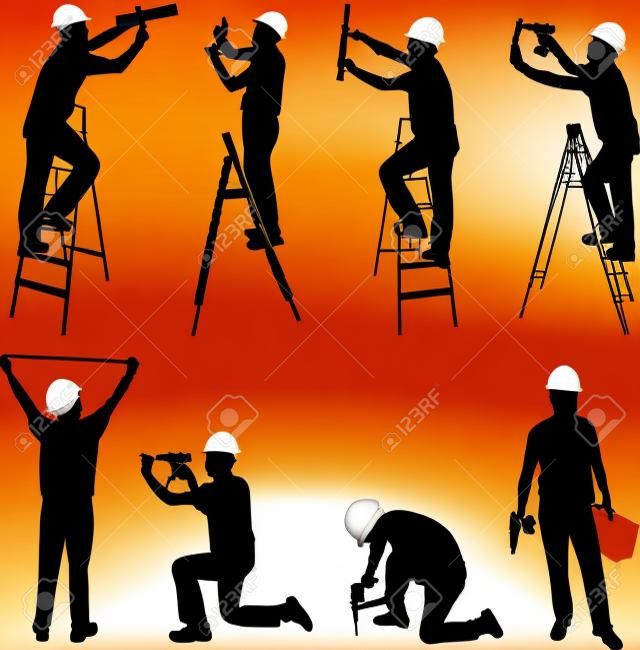 inşaat işçileri silhouettes - vektör