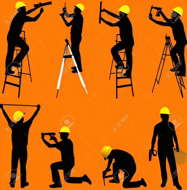 inşaat işçileri silhouettes - vektör