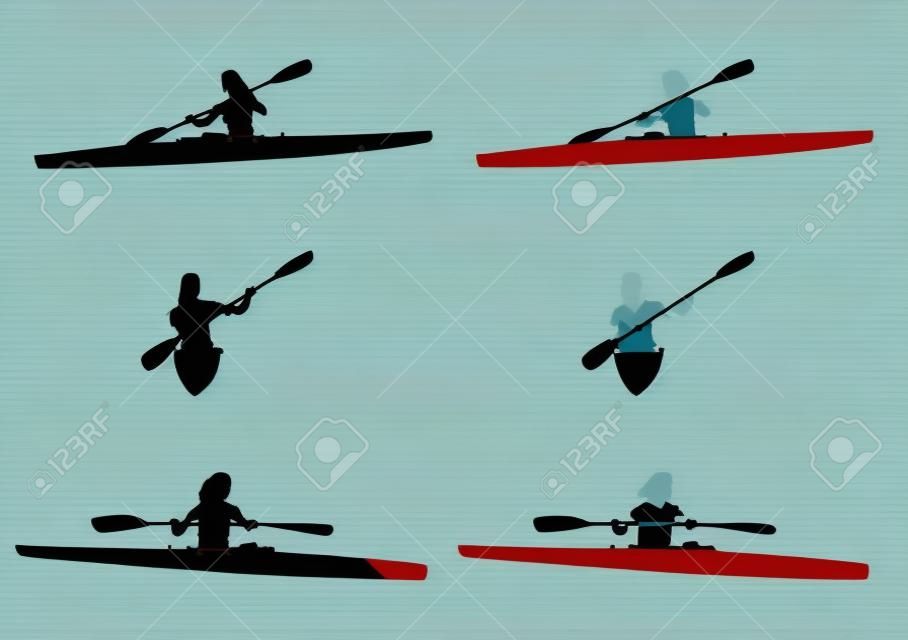 sagome di donna kayak e illustrazione - vector