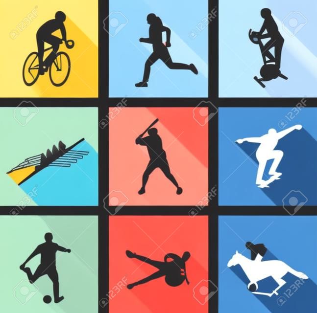 sport silhouettes on flat icons for web or mobile applications - vector
